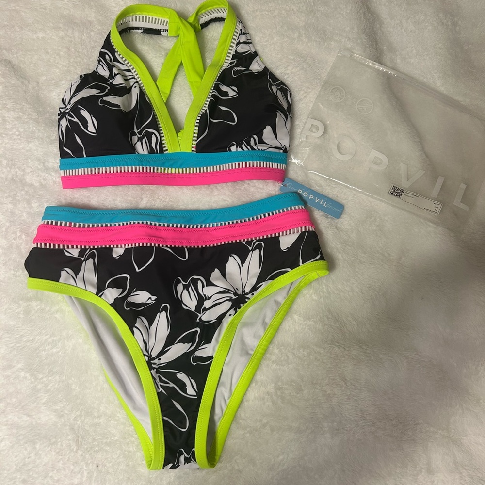 BRNAD NEW! Never worn! Black & White With Neon Details Bikini!